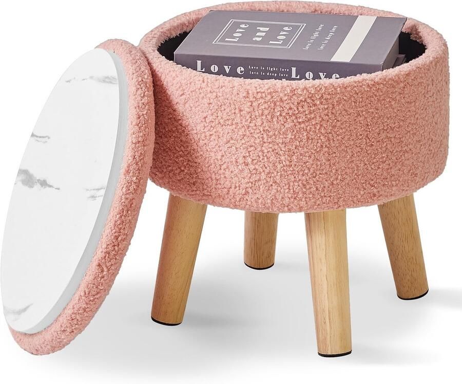 Dailygoody Kleine Voetenbank Opbergruimte Gewatteerde Zitting Roze Pouffe Voetsteun Woonkamer Slaapkamer Entree - Foto 2