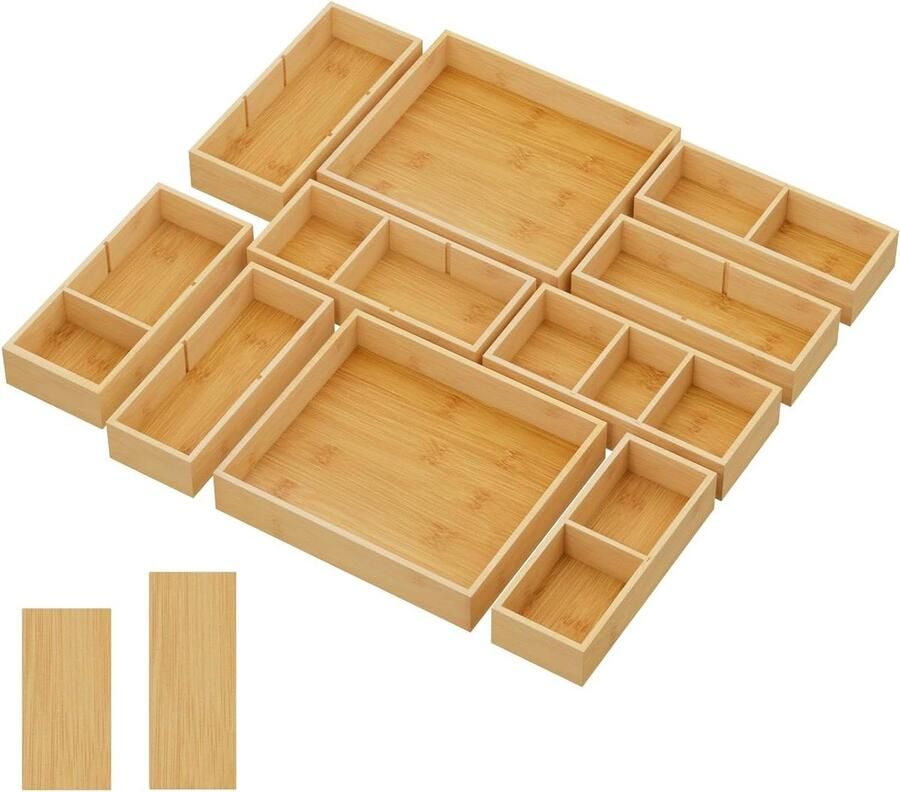 Allecto Plus 10-delige houten lade-organizer van bamboe voor bestekkast en meer