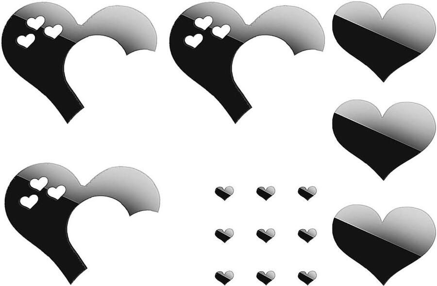 Allecto plus 10-delige Set Liefde Hart Spiegel 3D Acryl Zelfklevende Spiegels voor Huisdecoratie DIY Muurstickers voor Woonkamer Slaapkamer Keuken TV en Bank Achtergronden Moderne Interieur Accessoires