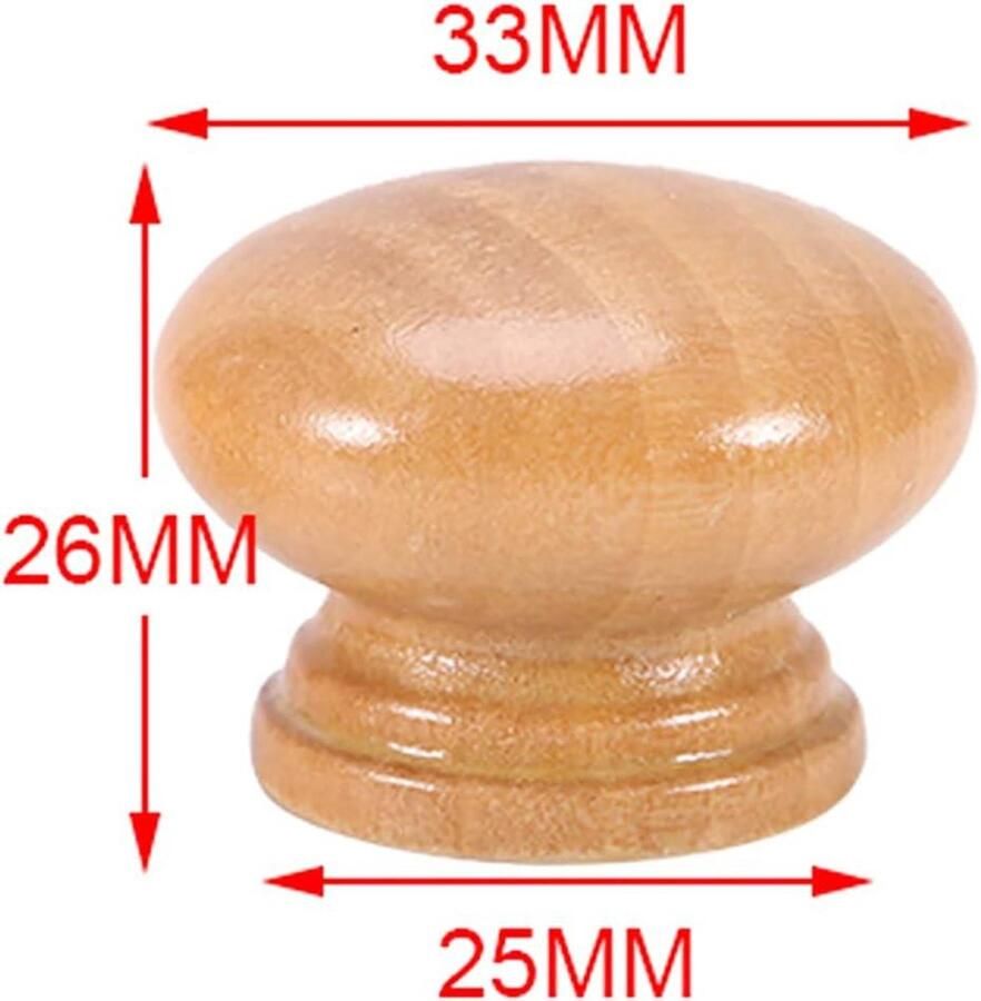 Allecto plus 10-delige set Natuurlijke Houten Handvat Ronde Kast Knoppen S M L maten Met Schroeven (33MM)