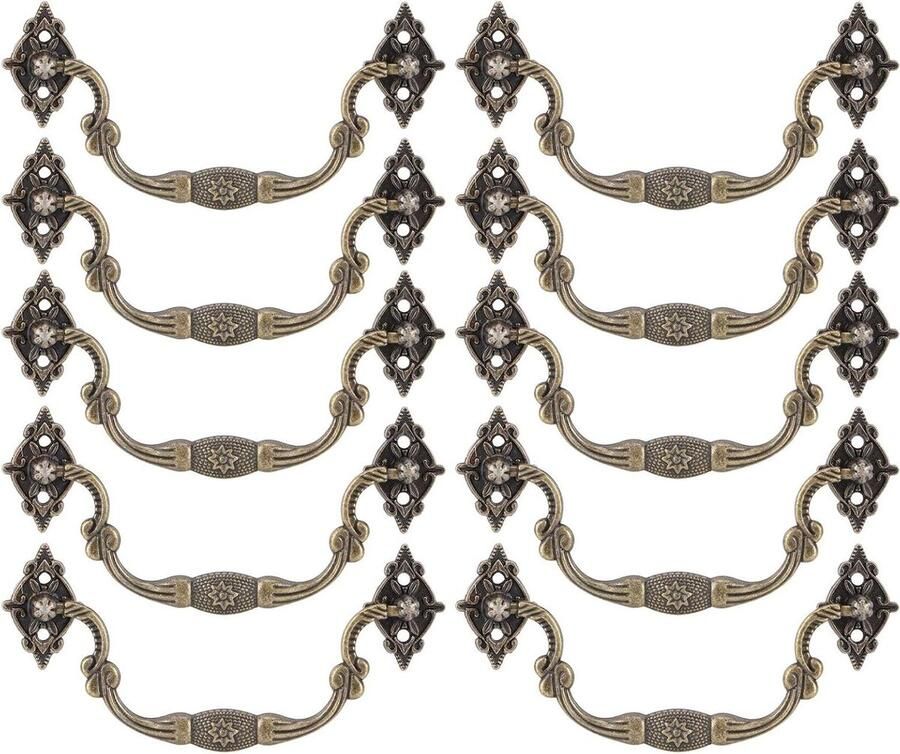 Allecto plus 10 Sets Ladegrepen voor Houten Kist en Kast Zinklegering Antiek Meubelbeslag Decoratieve Ladekast Trekt met Sleutelwoorden