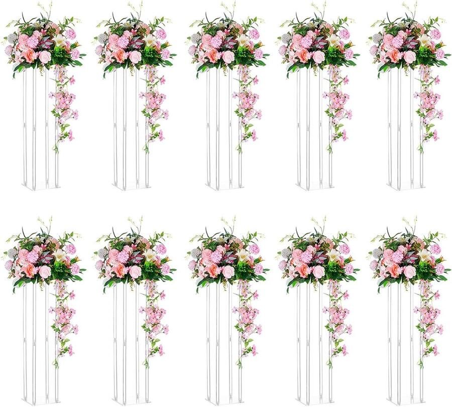 Allecto plus 10 stuks 80cm hoge acryl bruiloft tafel centerpieces vaas geometrisch rechthoekig bloemstuk stand feestdecoratie