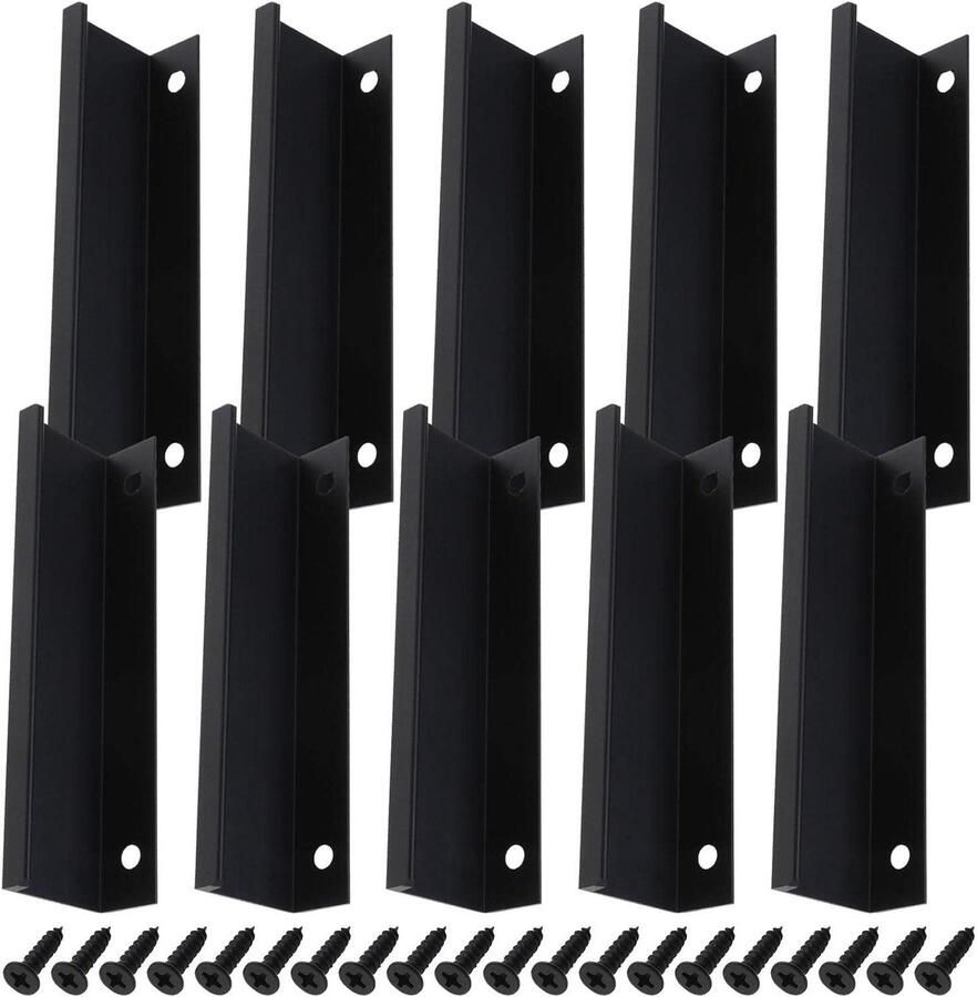 Allecto Plus 10 stuks aluminium vinger rand pull handgrepen zwart geschikt voor keukenkasten inclusief schroeven 120mm 96mm gat afstand