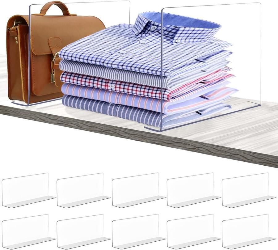 Allecto plus 10 Stuks Divider Plank voor Kledingkast en Keuken Duidelijk Verstelbaar en Multifunctioneel Plastic Transparante Verdelers