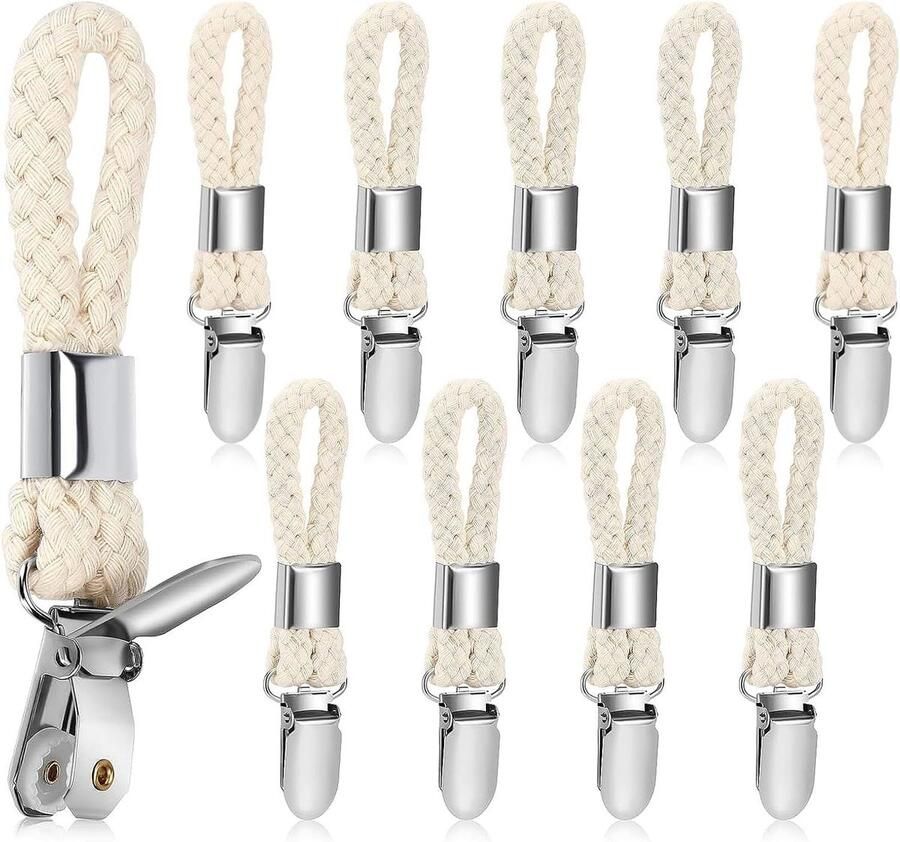 Allecto Plus 10 stuks handdoekhangers zonder naaien Handdoekclips met lussen Geschikt voor huis kast en badkamer Wit Praktisch en stijlvol