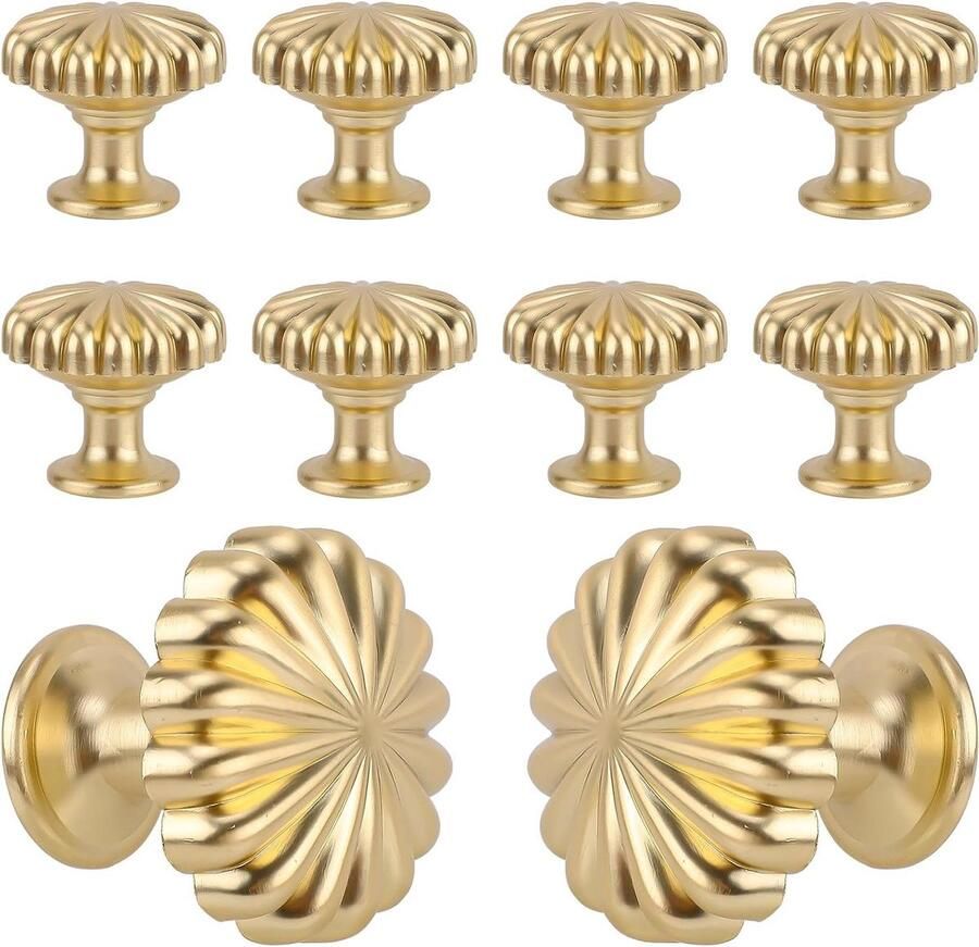 Allecto Plus 10 Stuks Kastknoppen Geborsteld Goud Modern en Eenvoudig Design Inclusief Schroeven Zinklegering voor Kast Kastdeurknoppen met Rond Design