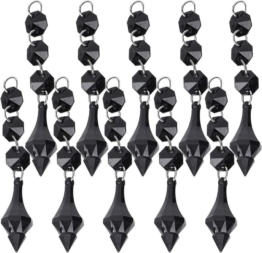 Het optimaliseren van de titel: Allecto Premium Kristallen Kroonluchter Hangers 10 Stuks Acryl Transparant DIY Decoratie met Onregelmatige Kralen Zwarte Kleur Aanwezig Opknoping Ornament voor Verfraaiing van Woonruimtes