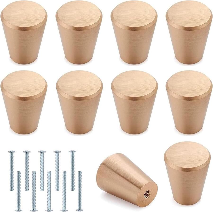 Allecto Premium Set van 10 gouden metalen kastknoppen voor laden en kasten met schroeven Aluminium ladegrepen geschikt voor boekenplanken en kastdeuren