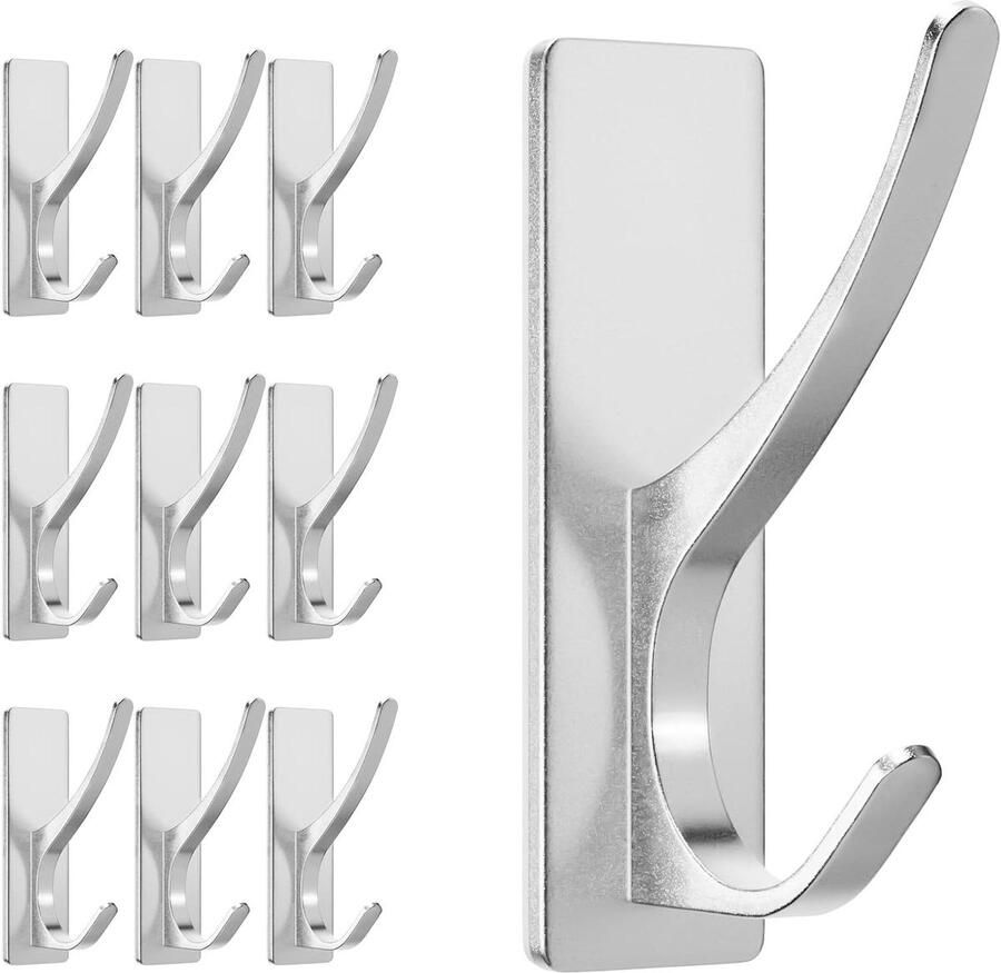 Allecto plus 10 stuks Stokhaken voor Badkamer en Deur Extra Plakkerig 6 kg Draagvermogen Kapstokhaak voor Handdoek Jas Sleutel Zelfklevende Wandmontage