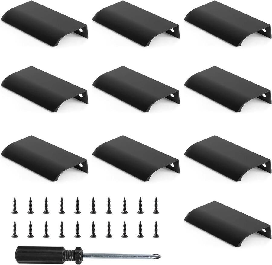 Allecto Plus 10 stuks zwarte verborgen kastgrepen 80 mm inclusief schroeven en schroevendraaier Aluminium ladegrepen voor keukenkasten en lades