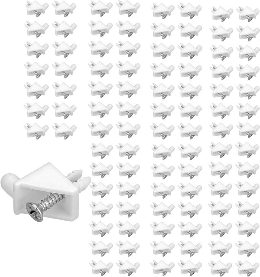 Allecto Plus 100 stuks plankdragers stabiliserende kunststof plankhouders wit corrosiebescherming roestbescherming voor kledingkast en boekenkast 5 mm rekken