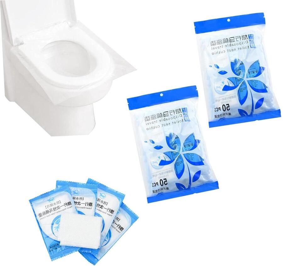 Allecto Plus 100 Stuks Wegwerp Toilet Stoelhoezen Individueel Verpakt Antibacterieel en Antislip Geschikt voor Kinderen Zwangere Vrouwen Reizen Ziekenhuis Hotel Compact Formaat Hygiënische Toiletbrilbekleding