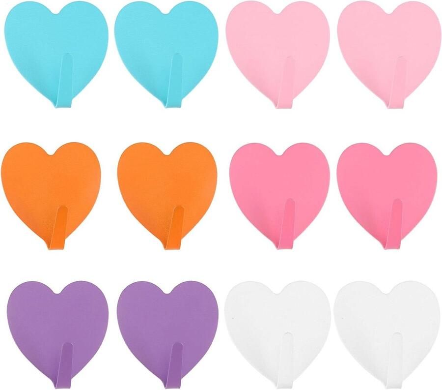 Allecto plus 12 hartvormige zelfklevende haken van roestvrij staal garderobe- en handdoekhaken voor badkamer en toilet decoratieve kleefhaken geen boren nodig