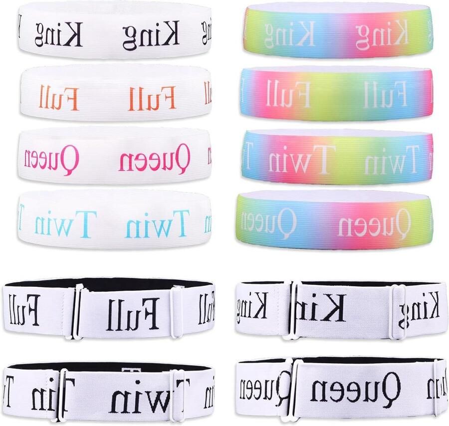 Allecto Plus 12 stuks Bed Sheet Organizer Bands in 3 Stijlen Bed Sheet Storage Size Label Bands Elastische Bed Sheet Straps voor Kast Organisatie van Beddengoed