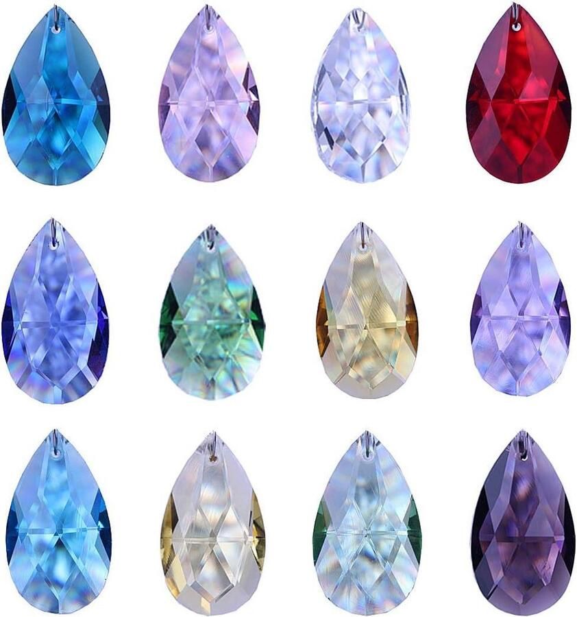 Allecto plus 12 stuks Gemengde Kleuren Kristal Facet Druppels Kroonluchter Hangers Prisma's Suncatcher Venster Ornament (Multicolor)