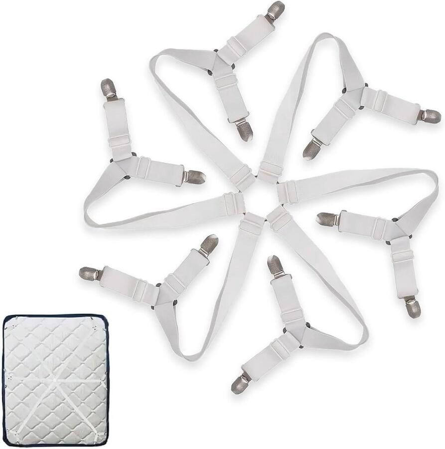 Allecto Plus 12 stuks lakenclips voor laken matras en bank wit elastische verstelbare driehoeksclips