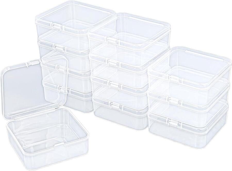 Allecto plus 12 stuks lege mini-opbergdozen voor doorzichtige kunststof organizer-opbergdozen voor knutselprojecten 85 x 85 x 35 mm