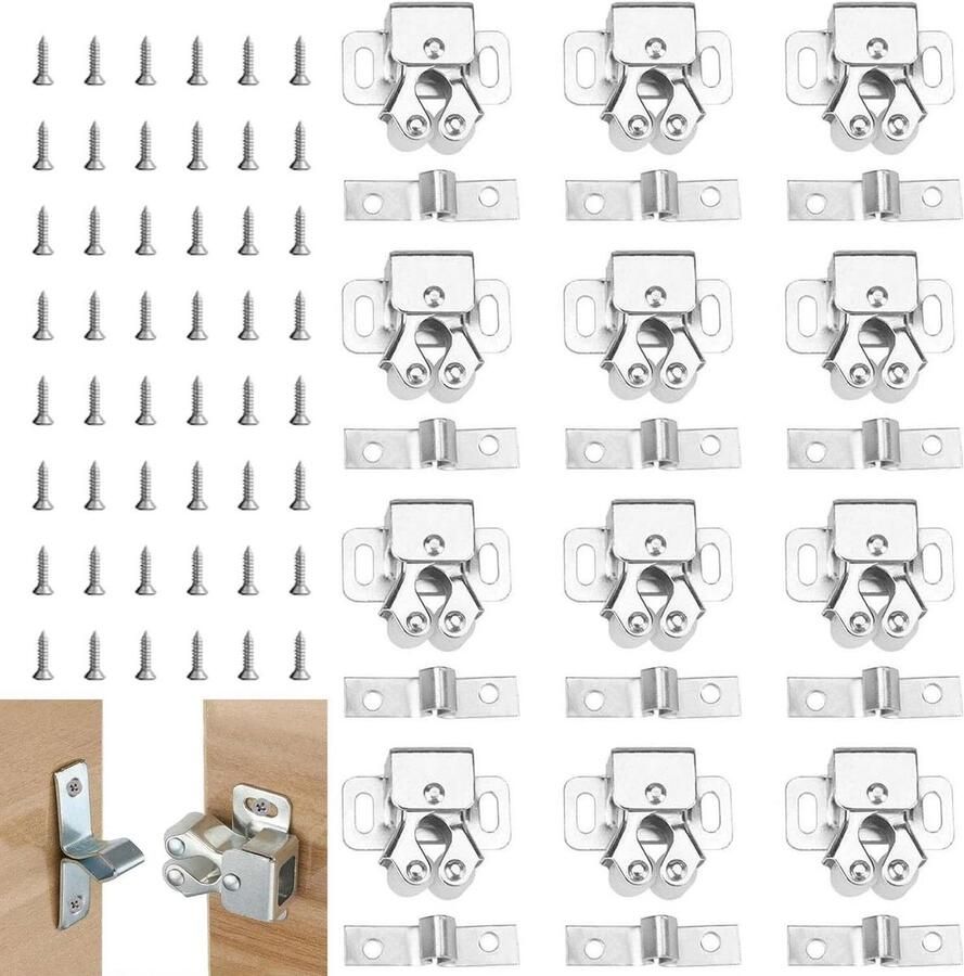 Allecto Plus 12 stuks meubelsnappers met 48 schroeven voor kledingkast en ladevergrendeling