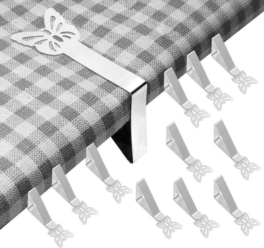 Allecto plus 12 stuks roestvrijstalen tafelkleedklemmen voor buiten zilverkleurig tuintafel restaurant campingtafel