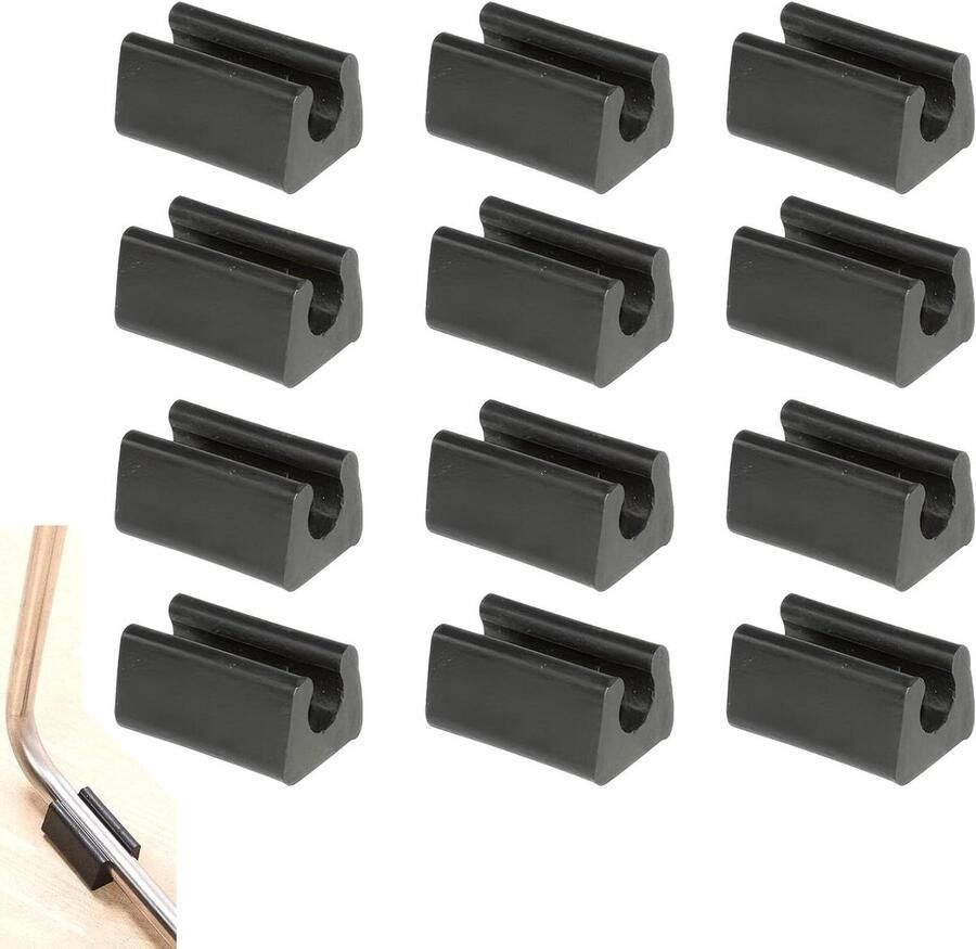 Allecto Plus 12 stuks stoelpootbeschermers siliconen U-vormig meubelbuis vloerbescherming Cantilever Silencer stoelklem (10 mm zwart)