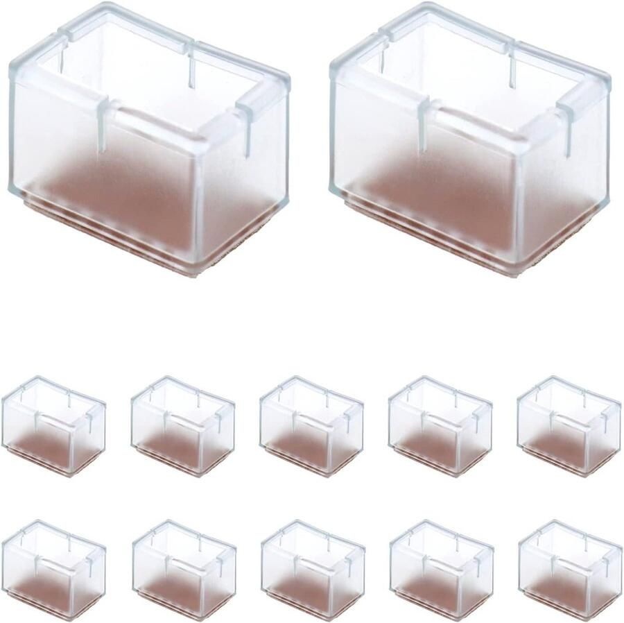 Allecto plus 12x Stoelpootdoppen Siliconen Beschermdoppen Vilt Rechthoekig 24-28mm 39-47mm Breedte x Lengte