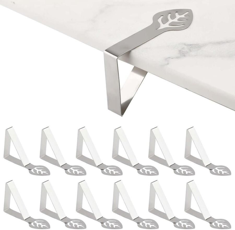 **Allecto plus 12 Stuks Tafelkleedclips Bladvorm Roestvrij Staal Voor Dikke Tafels Picknick Camping Buiten Feest Bruiloft**
