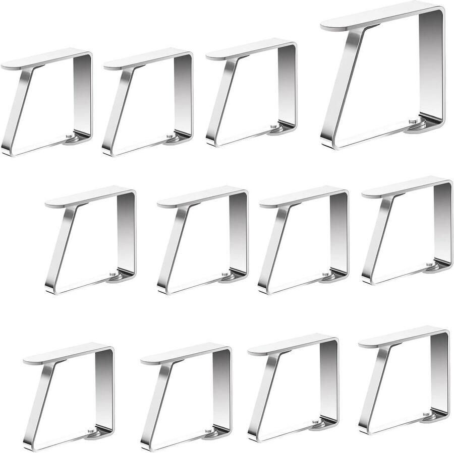 Allecto Plus 12 stuks Tafelkleedklemmen van Roestvrij Staal Verstelbare Tafelkleedclips Voor Tafelbladen Zilverkleurig
