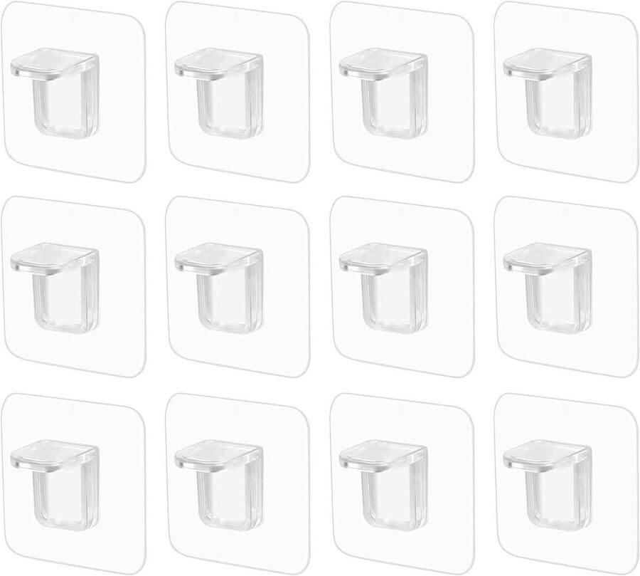 Allecto Premium Zelfklevende Plankdragers 12 stuks Transparant Zonder boren Voor Kasten en Kledingkasten