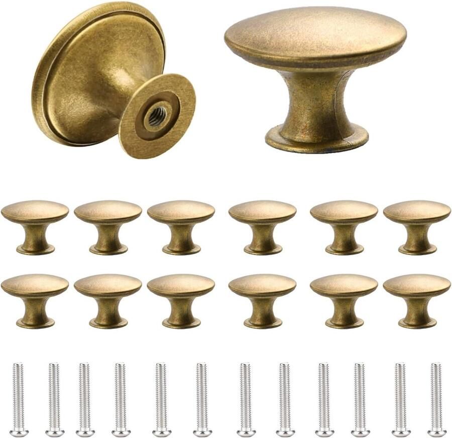Allecto Plus 12 stuks vintage ronde kastdeurknoppen 30 mm antieke messing Inclusief bijpassende schroeven voor kast lade kledingkast en keuken Duurzame kastknoppen met karakter