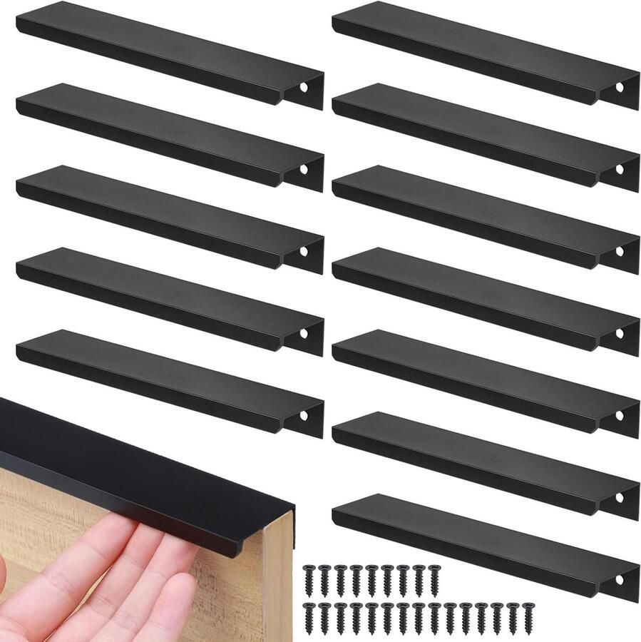 Allecto Plus 12 stuks zwarte meubelgrepen met schroeven 150 mm gatcentrum handgrepen voor slaapkamer en keuken kastgrepen voor kledingkast set van 12