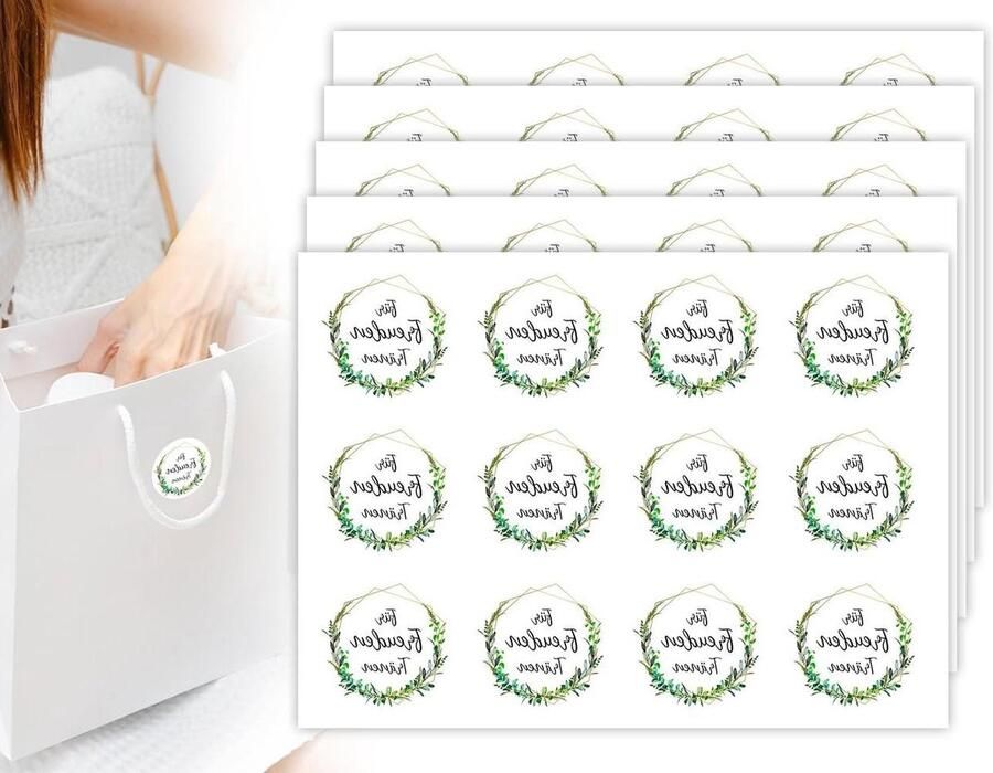 Allecto Plus 120 stuks stickers voor bloemen bruiloft decoratie Eucalyptus motief 38 cm Ronde bruiloftsstickers – Geschenken accessoires