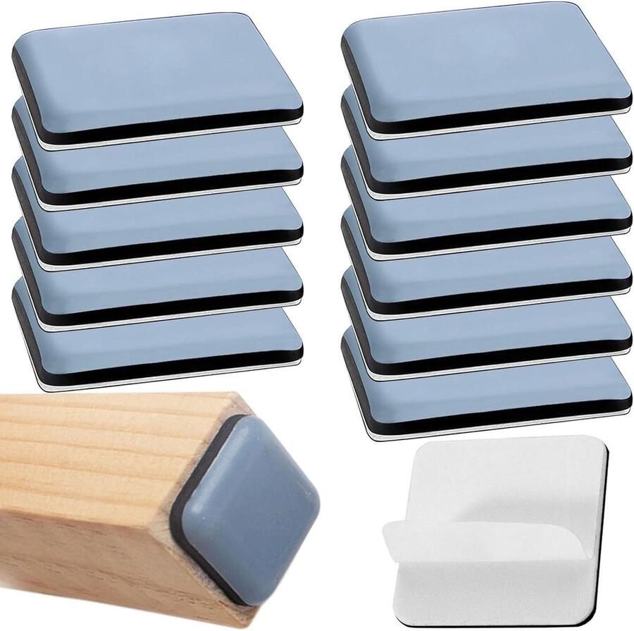 Allecto Plus 12x zelfklevende meubelglijders van Teflon PTFE 40 x 40 mm Effectieve bescherming voor stoelen vloeren en tapijten
