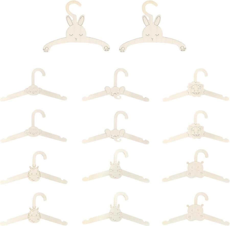 Allecto Plus 14 Stuks Houten King Voor Kinderen Cartoon Dierenhangers Stoelbekleding Zonder Slip Opslagbenodigdheden En Accessoires Voor Huishouden