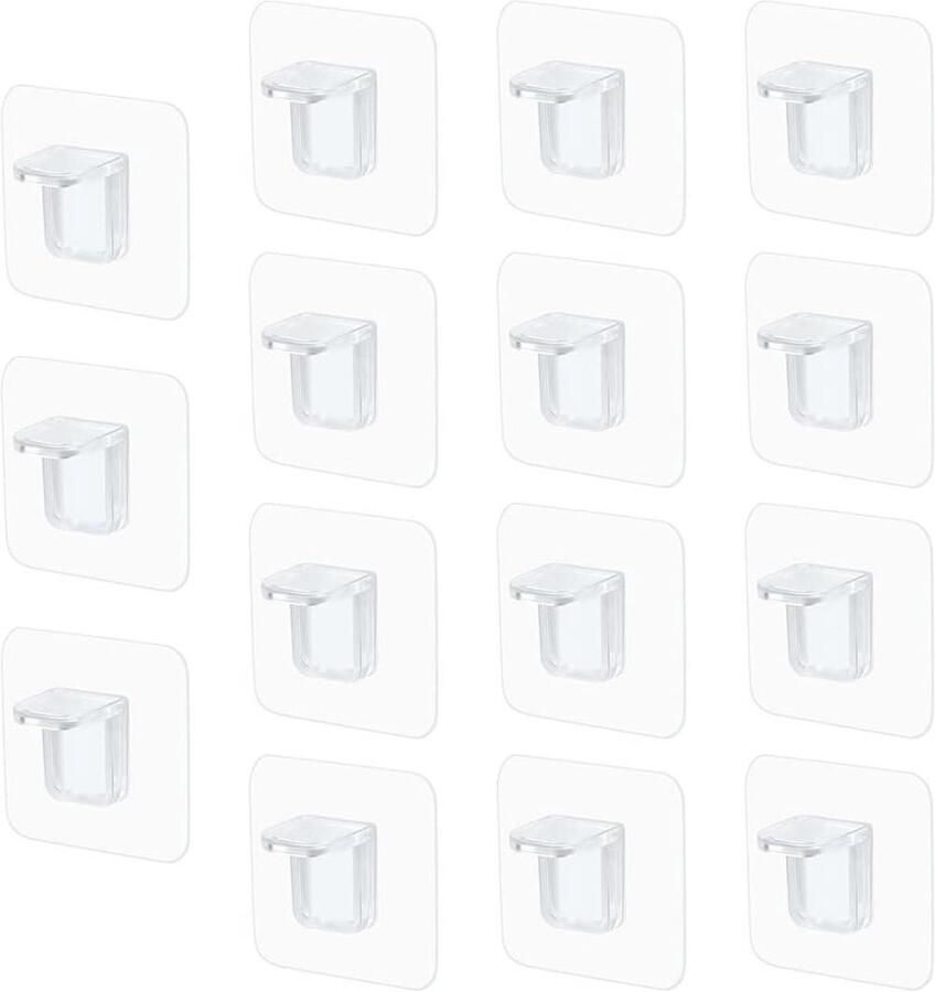 Allecto Plus 15 stuks zelfklevende plankhouders voor glazen planken transparante kunststof haringen ideaal voor scheidingswanden vitrines en boekenrekken