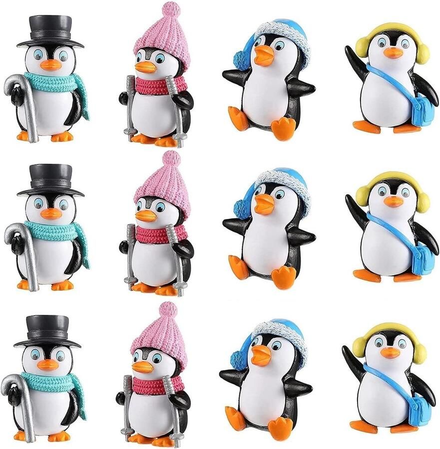 Allecto Plus Mini Figuren Set met 16 Kawaii Dieren Leuke Pinguïn Speelgoed voor Kerst en Verjaardag Bureau Decoratie