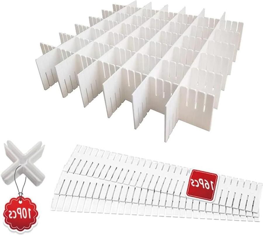 Allecto plus 16-delige ladeverdelers set voor kast verstelbaar en flexibel blauw inclusief 10 kruisgespen