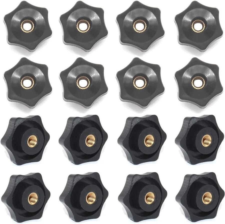 Allecto plus 16-delige M6 Ster Hand Knop Koper Draad Aandraaiknop Zwart 32mm Set van Klemknoppen Handige Stervormige Knoppen voor Toepassingen