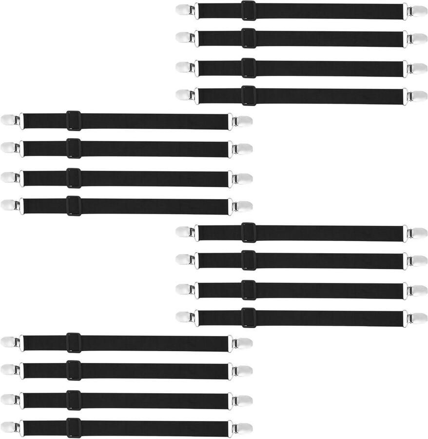 Allecto Plus 16-delige Verstelbare Bedlaken Spanners Geschikt voor Bedden Banken en Strijkplanken Zwart Praktische Lakenklemmen voor Strak Beddengoed
