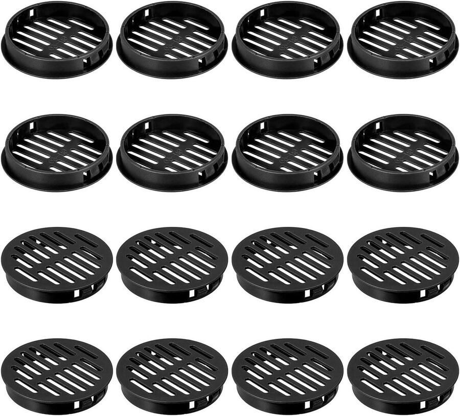 Allecto plus 16 stuks Ronde Kunststof Ventilatieroosters 60 mm Zwart voor Badkamer Keukenkast Kledingkast