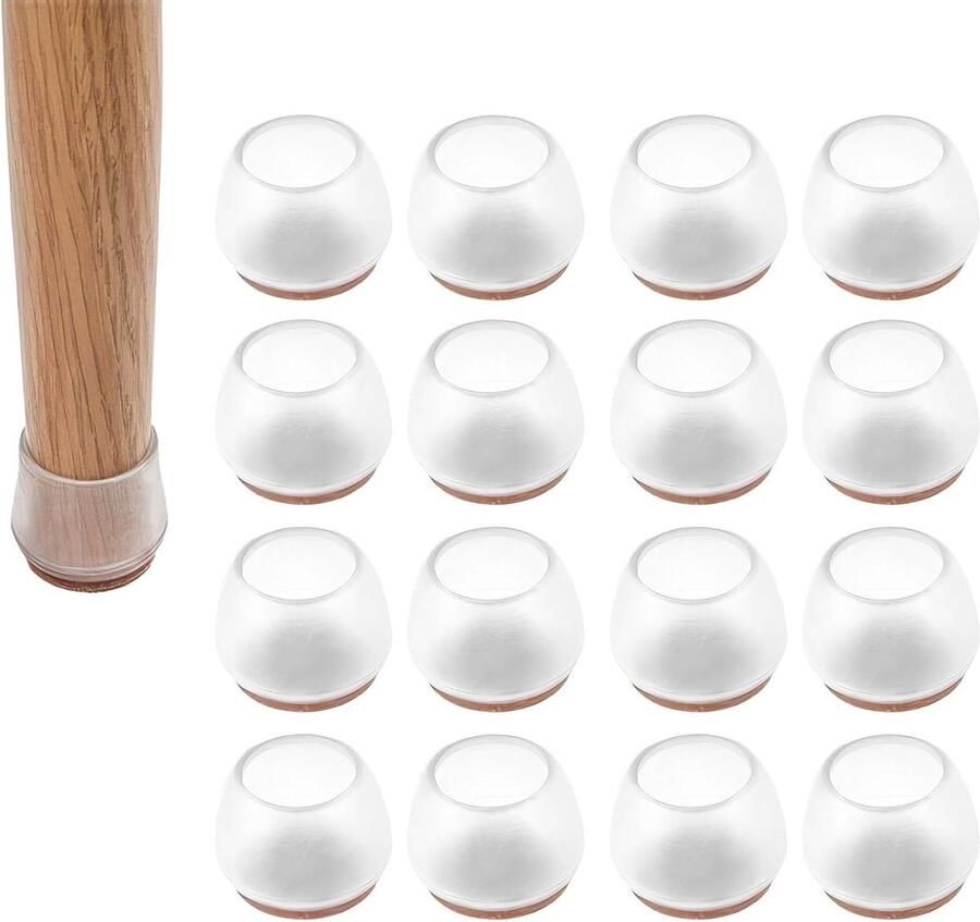 Allecto Plus 16 stuks stoeldoppen voor vloerbescherming siliconen stoelrubbers met viltglijders
