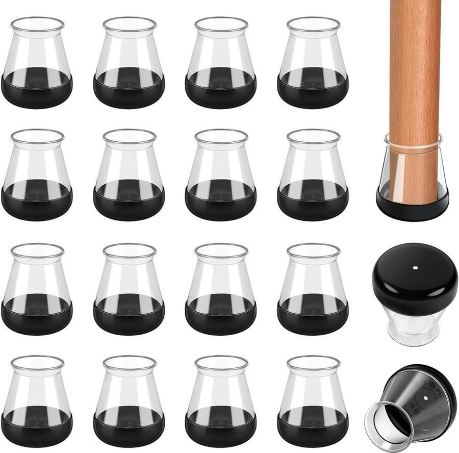 Allecto Plus 16 stuks Stoelpootdoppen Siliconen Stoelpoten Beschermkappen Ronde Stoelpootbeschermers Vloerbescherming Transparant Houten Vloeren Tegelvloeren