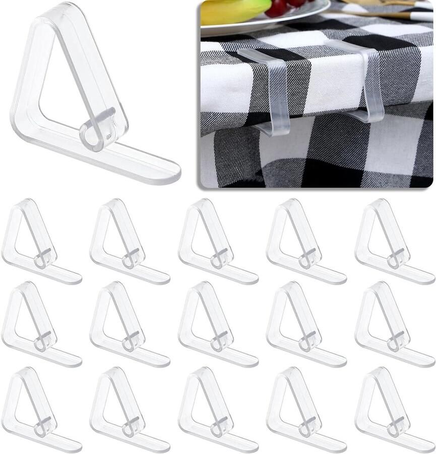 Allecto Plus 16 stuks tafelkleed antislipklemmen transparante houders buiten en keuken gietijzeren klemmetjes