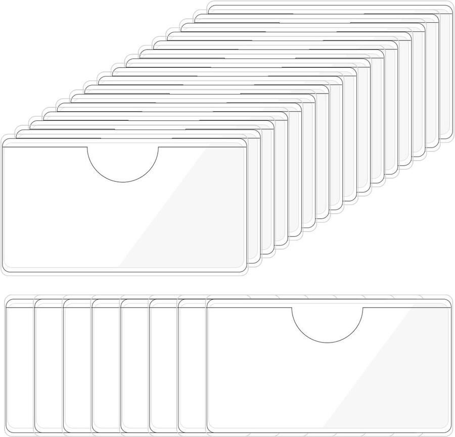 Allecto Plus 18 stuks plastic indexkaartzakken Bovenkant open Voor het organiseren en beschermen van visitekaartjes Bibliotheek kaart opslagbakken Zelfklevend 3 inch Set van 24