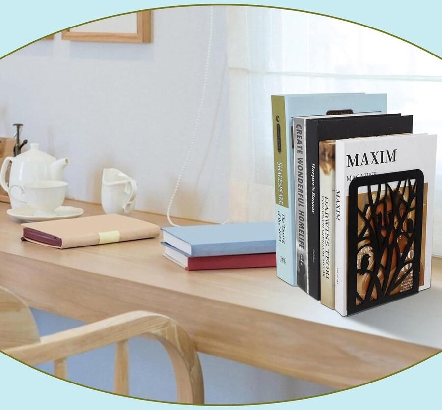 Allecto Plus 2-Delige Boekensteun Metaal voor Kinderen Boekenhouder voor Plank CD DVD Maphouder Onzichtbare Boekenkast Boekstopper