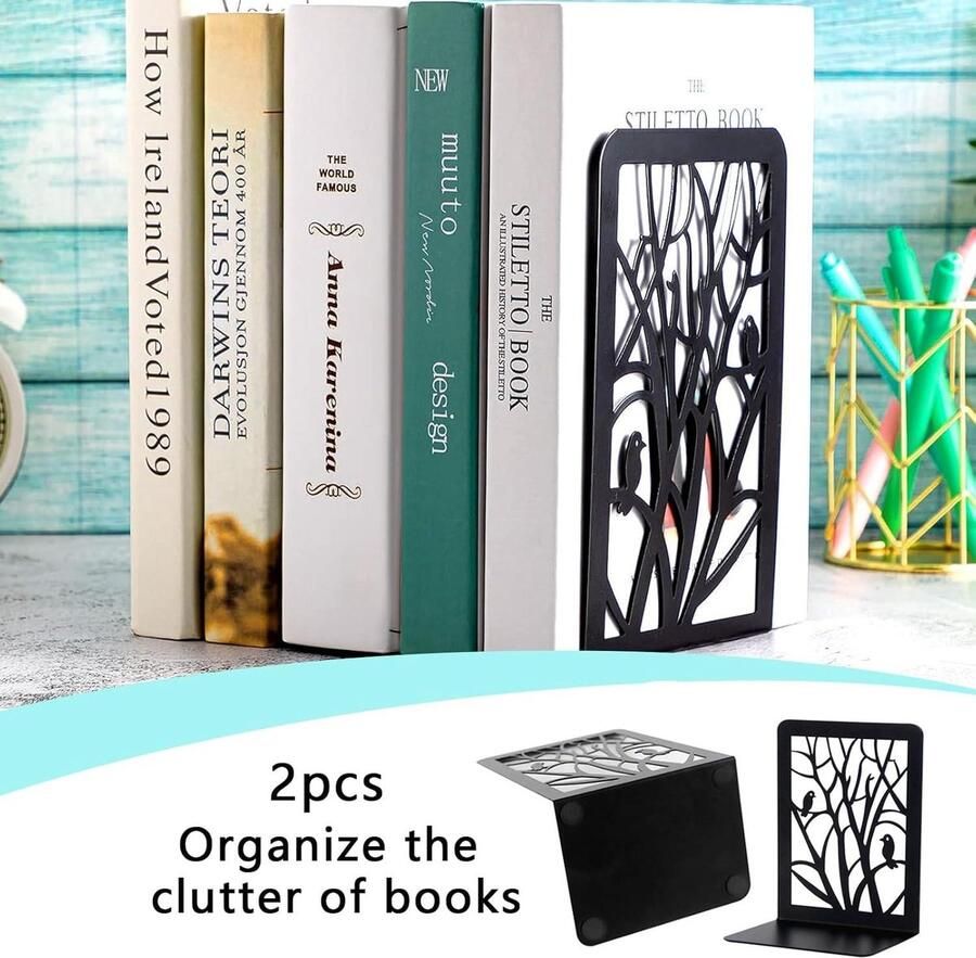 Allecto Plus 2-Delige Boekensteun voor Kinderen Metaal Boekhouder CD DVD Maphouder Onzichtbare Boekenkast Boekstopper