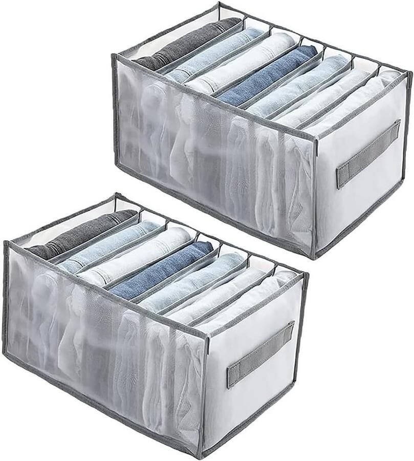 Allecto Plus 2-delige Grote Opvouwbare Kledingkast Organiser 6 Vakken Kledinglade Organizer voor Jeans Shirts Broeken Leggings Truien 44 x 28 x 22 cm