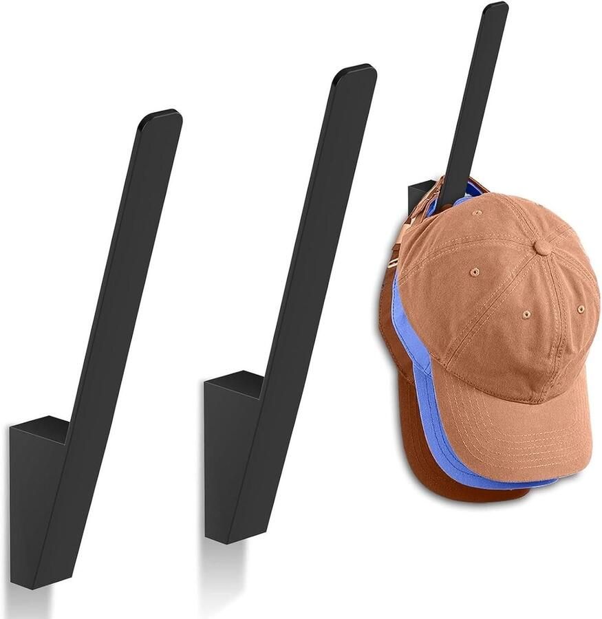 Allecto Plus 2-delige hoedenstandaard voor honkbalpetten metalen hoedenhouder voor aan de muur opbergorganizer voor petten stevige hoedenhanger voor kast in slaapkamer