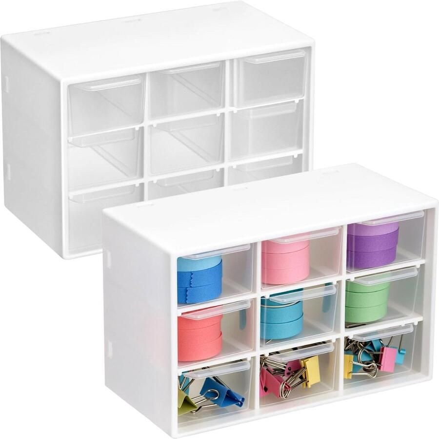 Allecto plus 2-delige set Opbergdozen met 9 transparante lades voor Kantoor Cosmetica & Accessoires