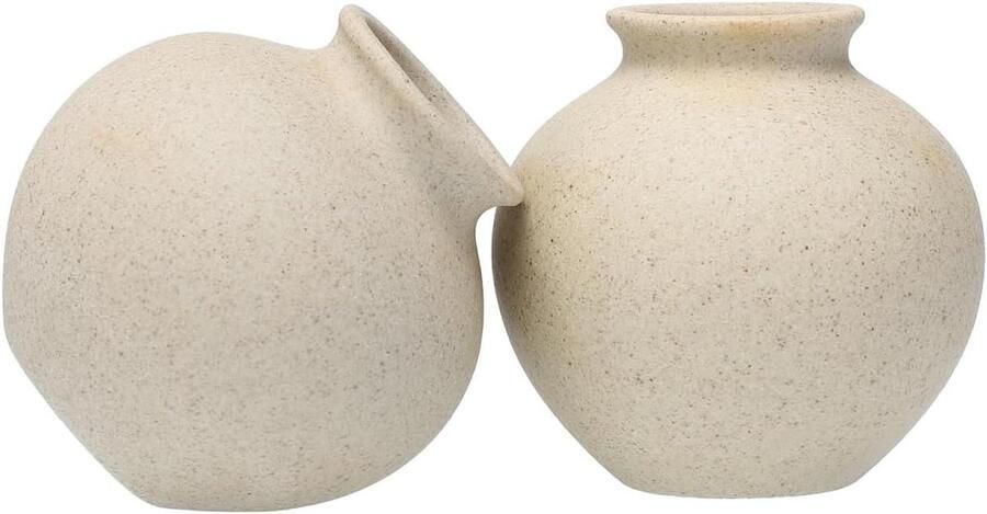 Allecto Plus 2-delige set vaas met droogbloemen voor decoratie van bureau terracotta en keramische mini-potten aardewerk bloemenvazen beige kleur