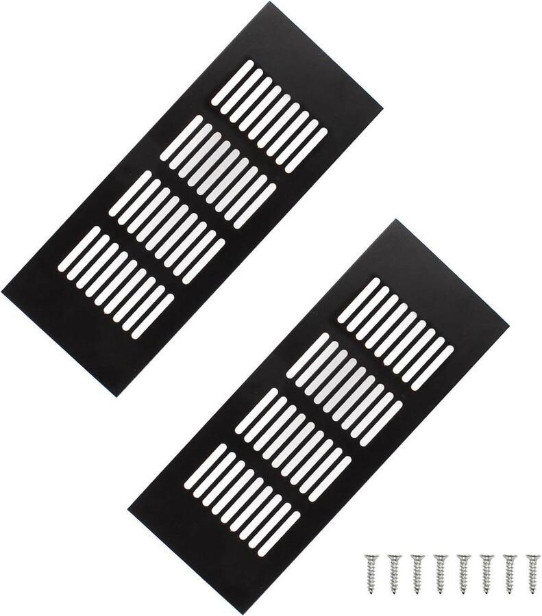 Allecto Plus 2-delige set ventilatieroosters 200 mm lang zwart aluminium voor kasten en kledingkasten goede ventilatie